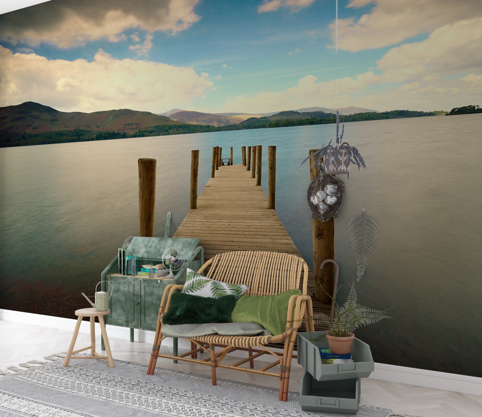 Fotobehang houten pier aan de kust