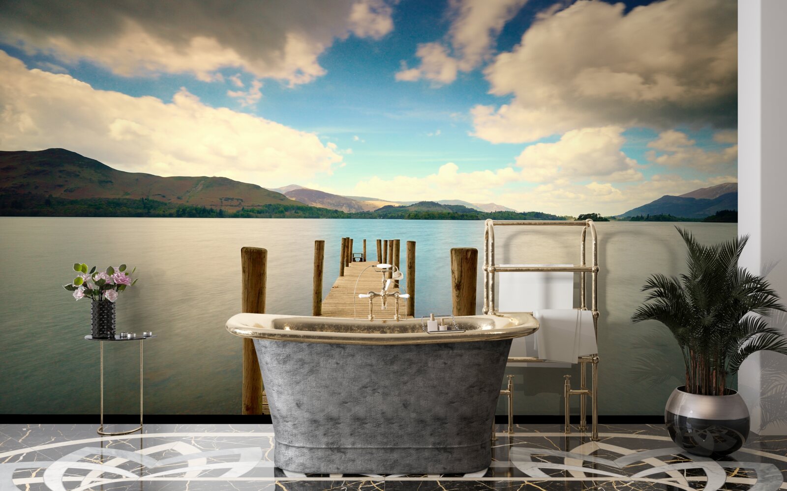 Fotobehang houten pier aan de kust