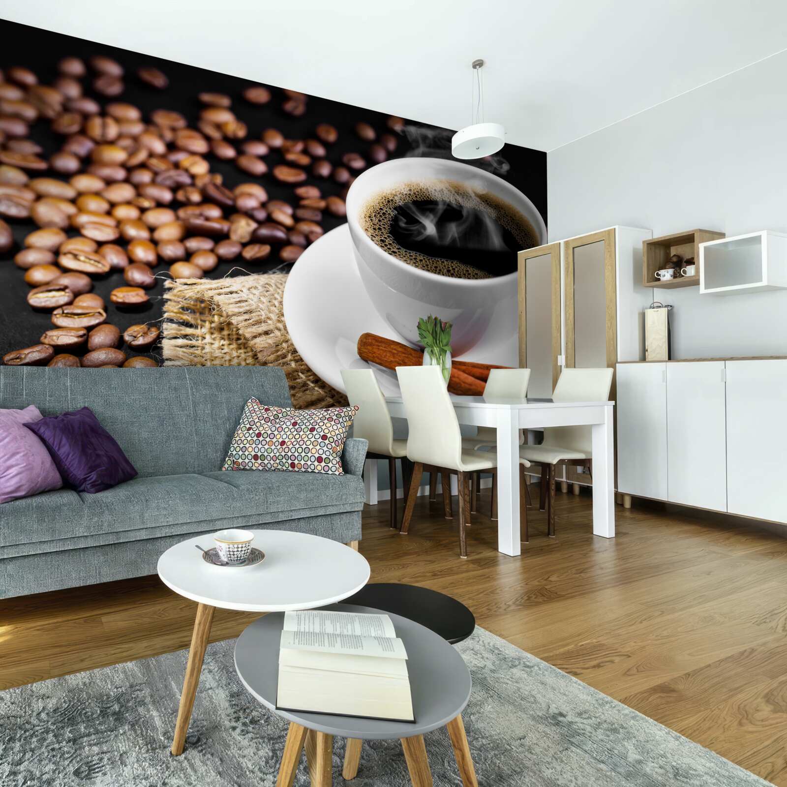 Fotobehang kopje koffie met takjes kaneel