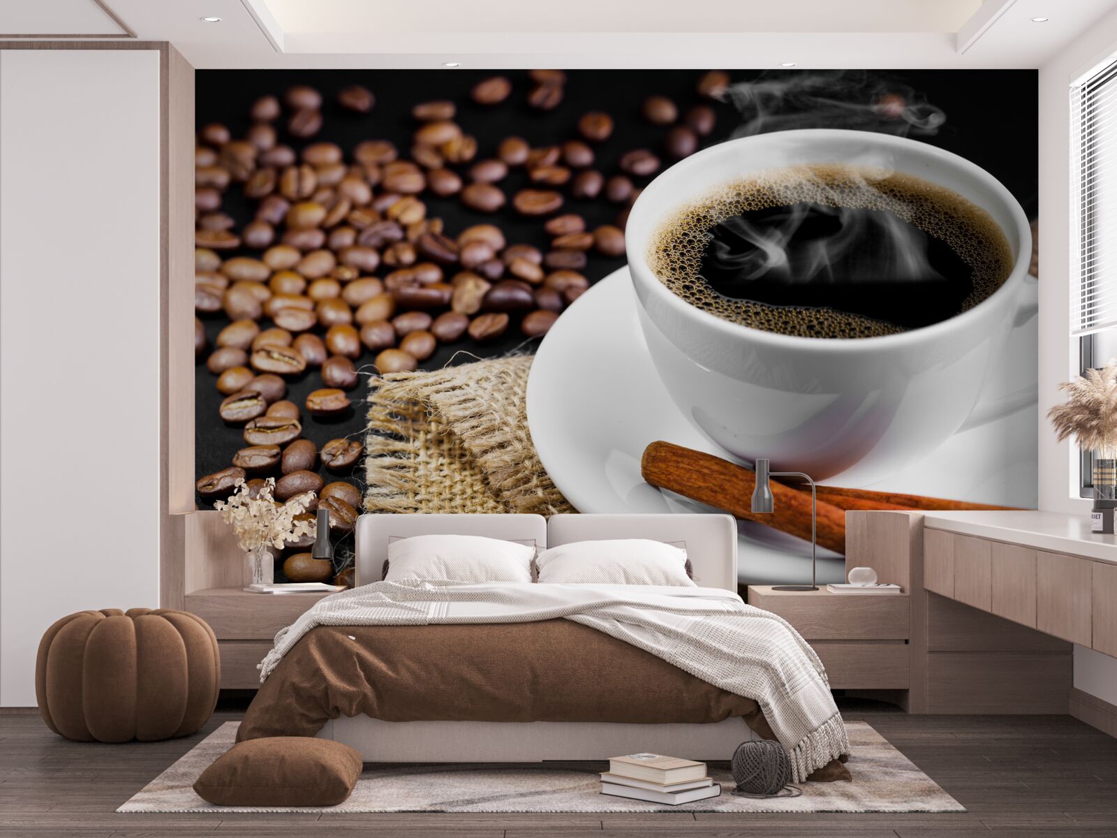 Fotobehang kopje koffie met takjes kaneel