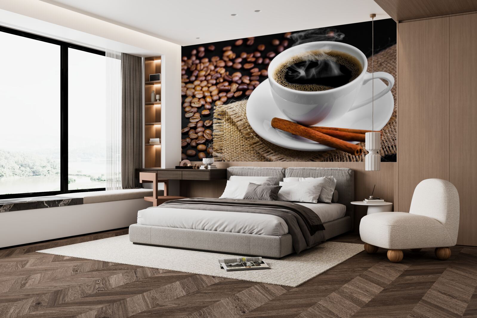 Fotobehang kopje koffie met takjes kaneel