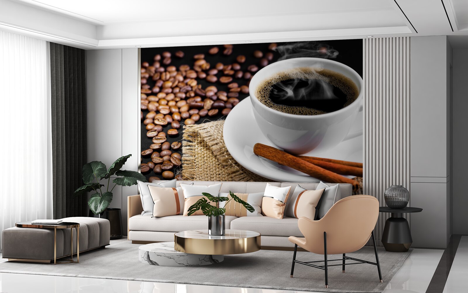 Fotobehang kopje koffie met takjes kaneel