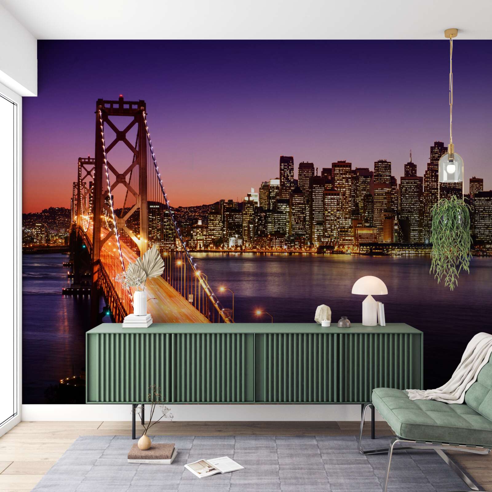 Fotobehang de nachtverlichting van de brug van san francisco
