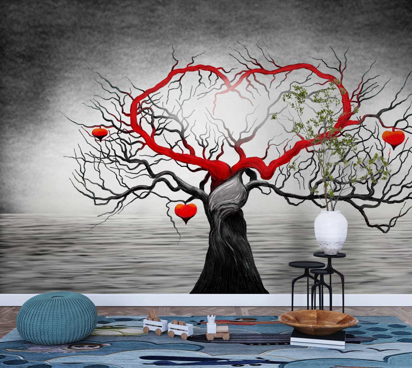 Fotobehang groot rood hart en ebbenhout