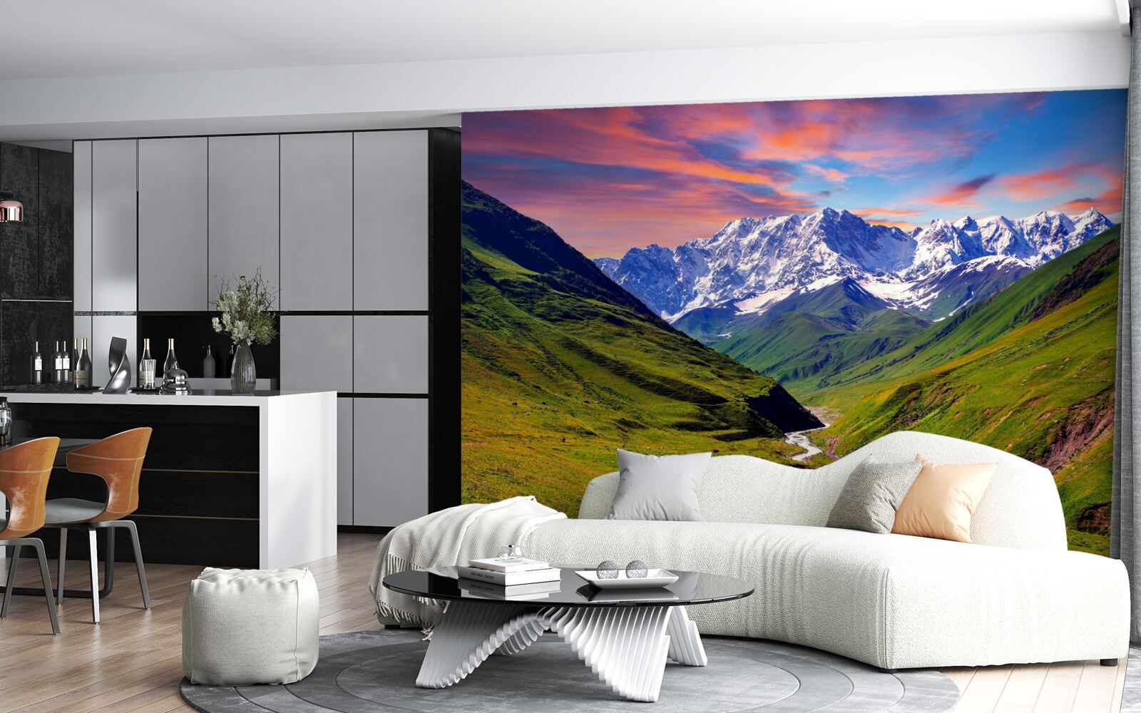 Fotobehang charmant pad door de bergtoppen