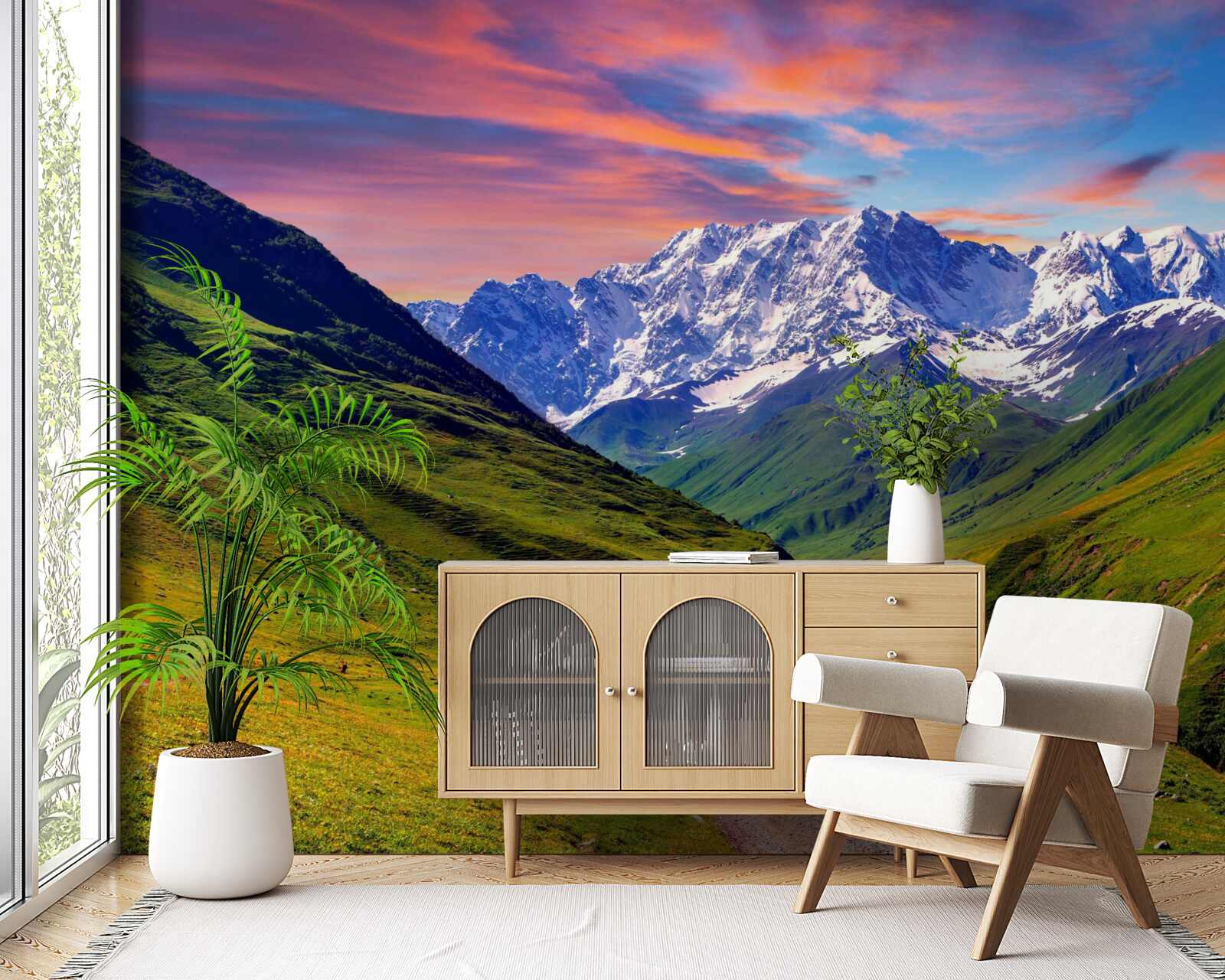 Fotobehang charmant pad door de bergtoppen