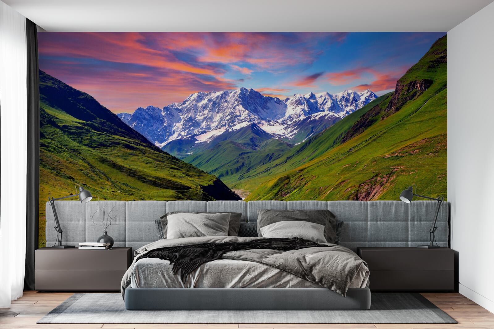 Fotobehang charmant pad door de bergtoppen