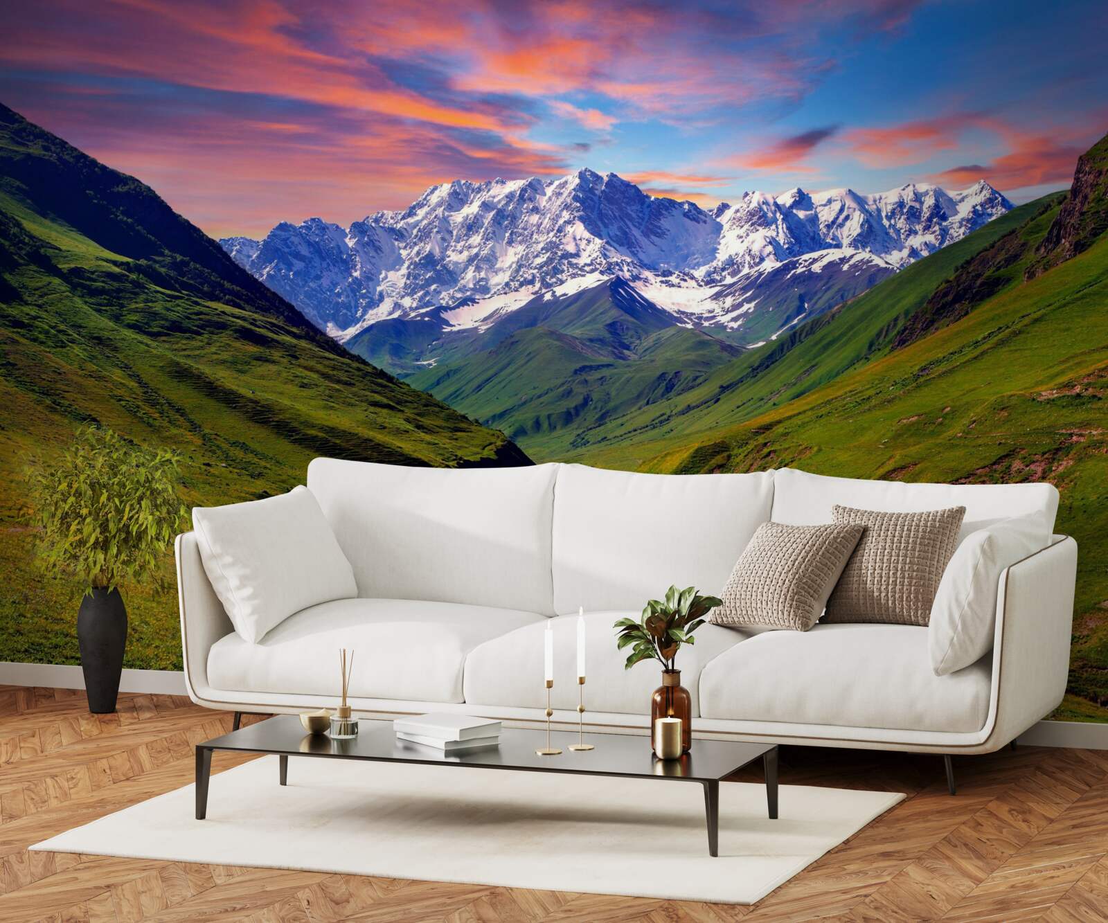 Fotobehang charmant pad door de bergtoppen