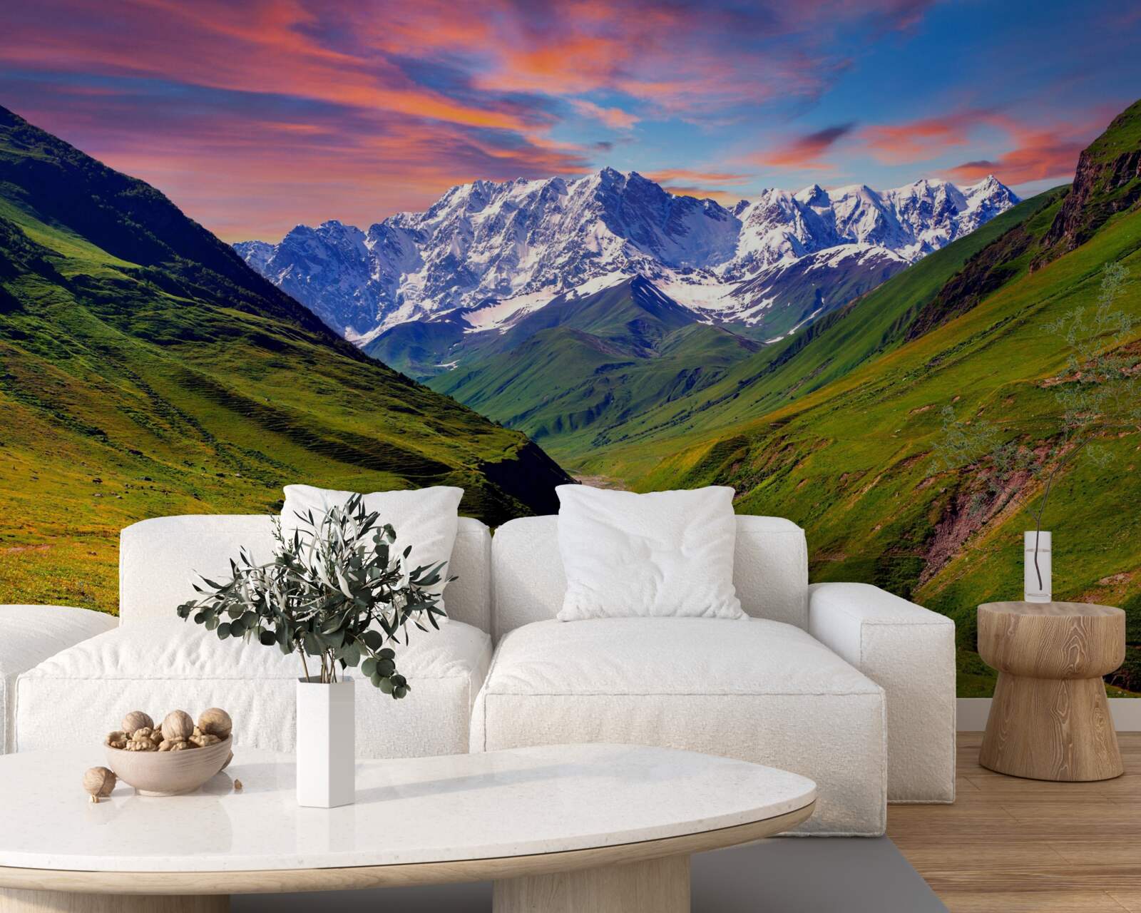 Fotobehang charmant pad door de bergtoppen