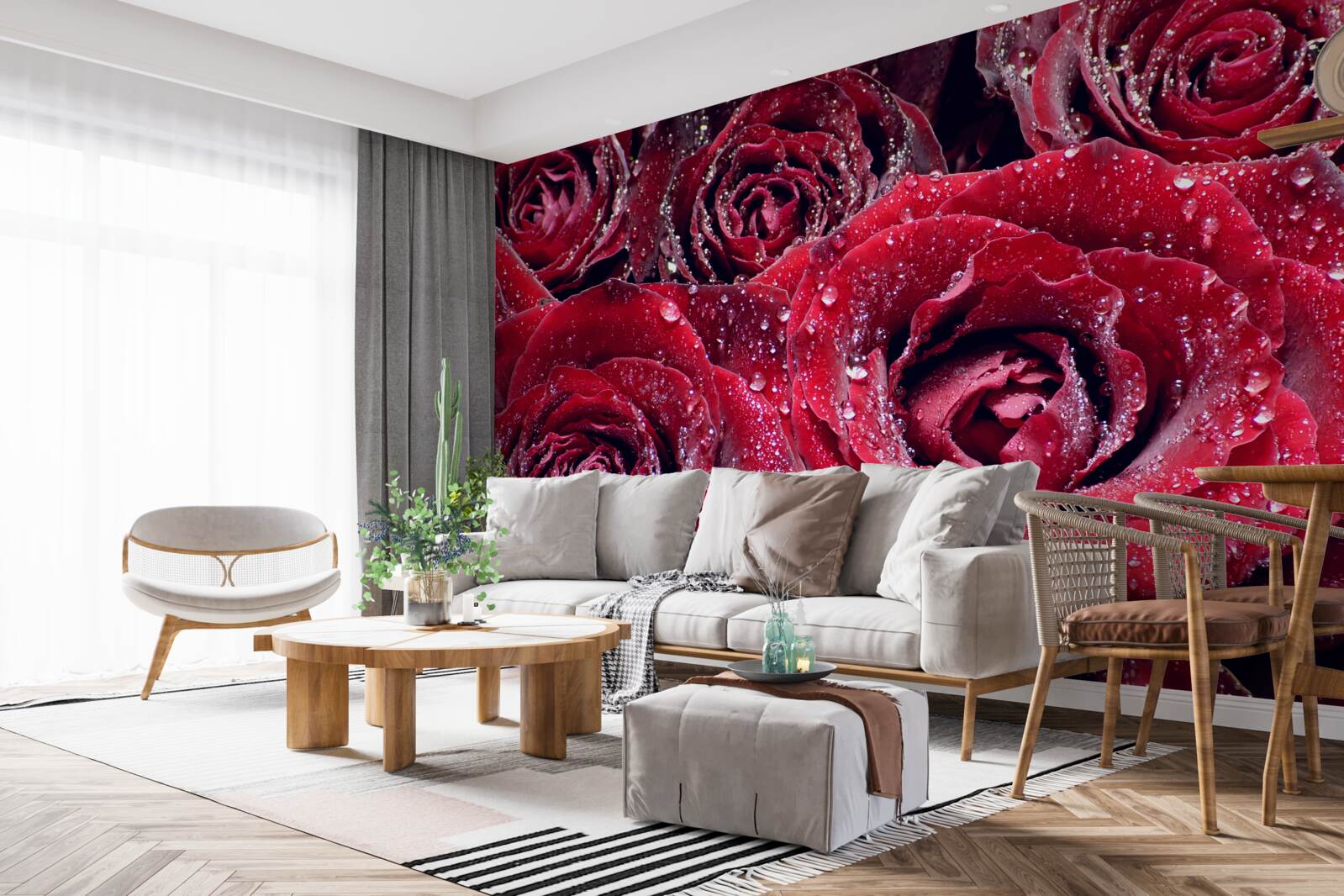 Fotobehang Scharlaken bloemen na een regenbui