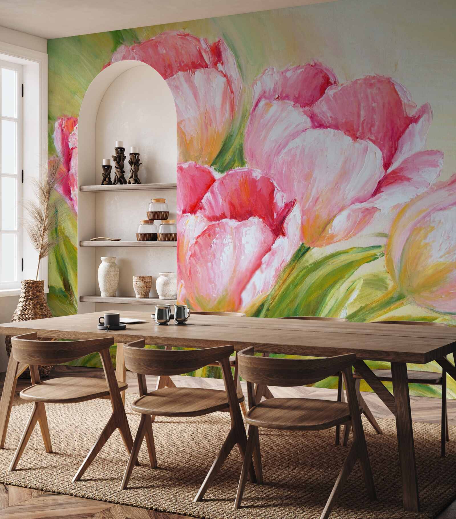 Fotobehang tulpen gepresenteerd in roze