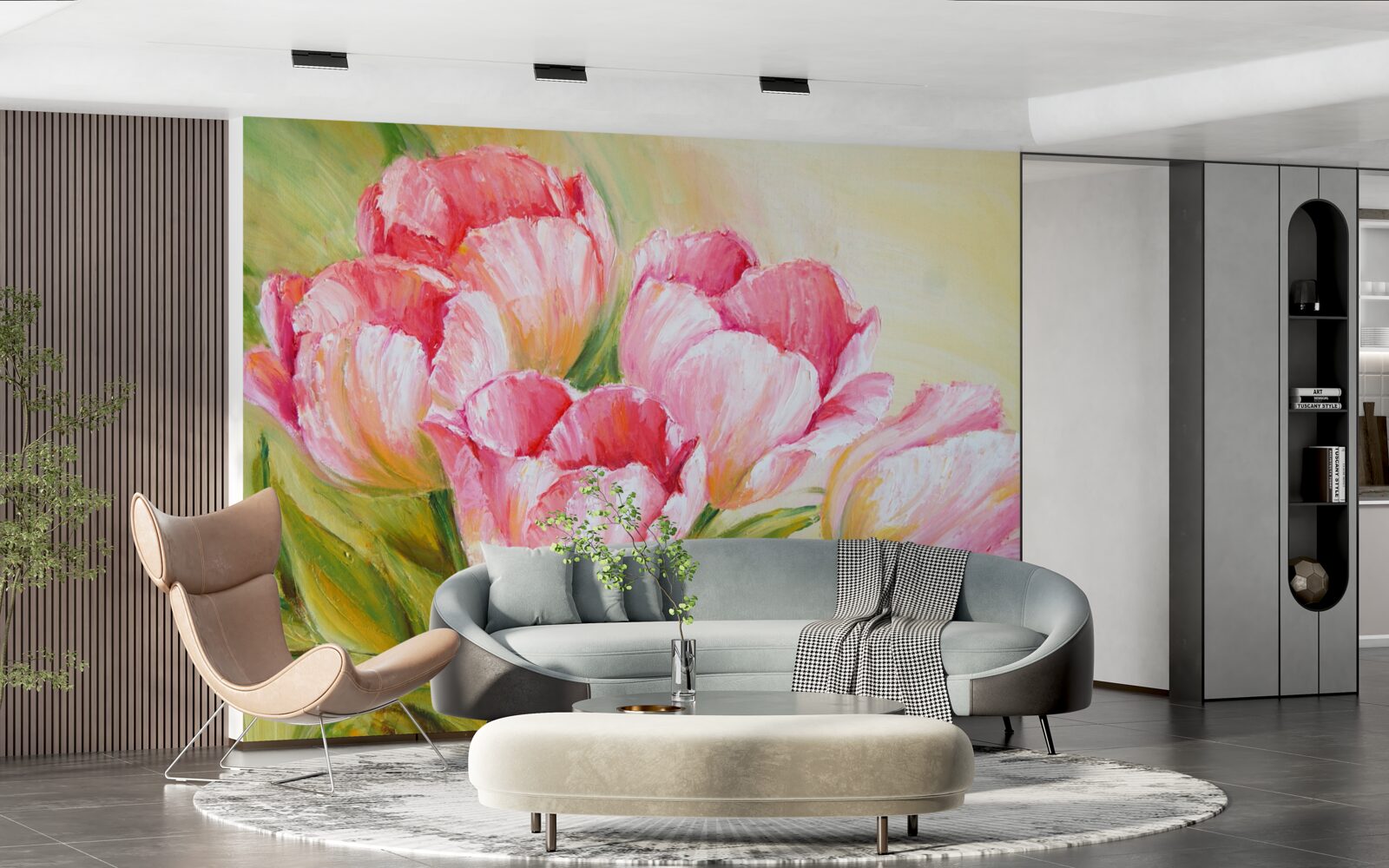 Fotobehang tulpen gepresenteerd in roze