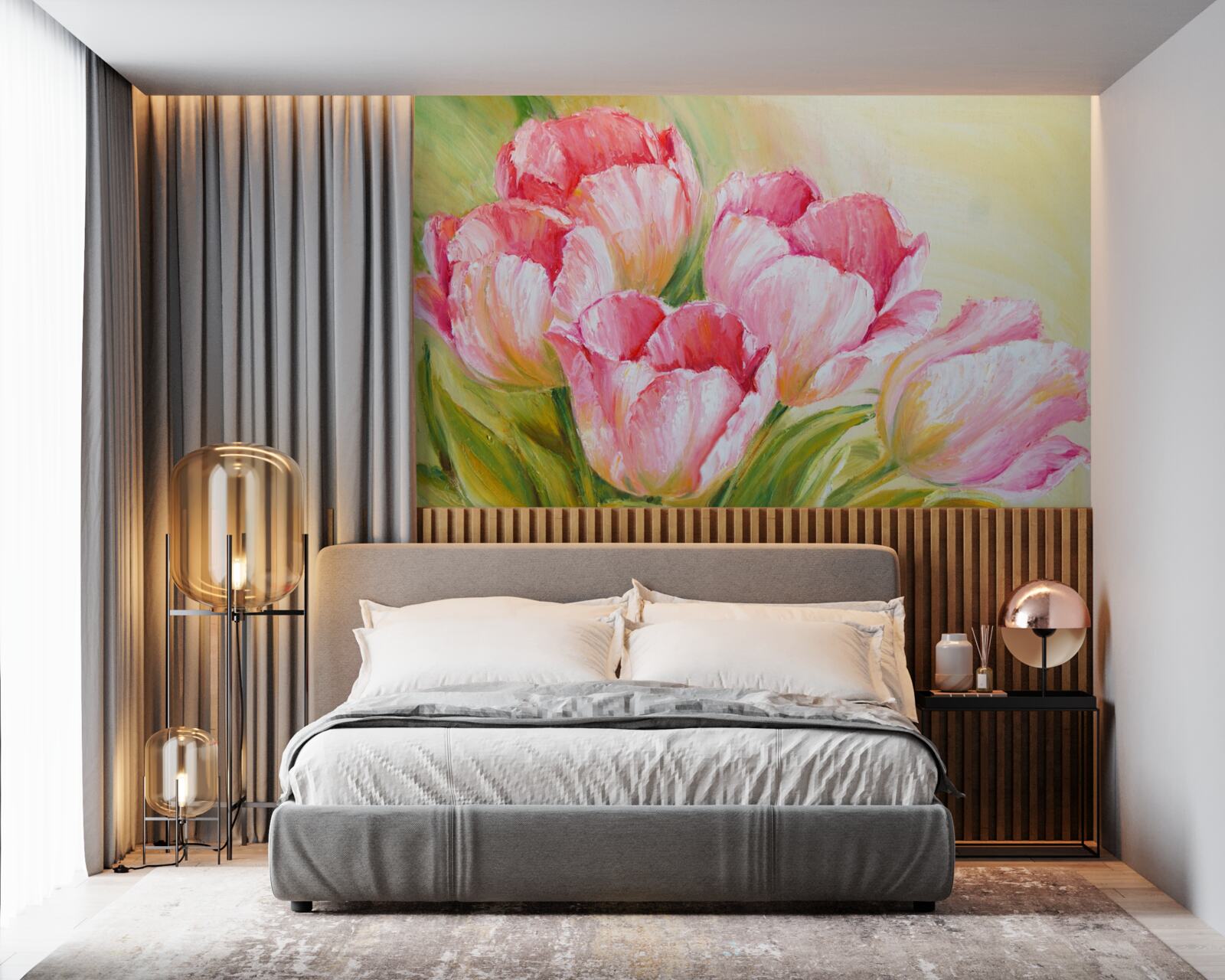 Fotobehang tulpen gepresenteerd in roze