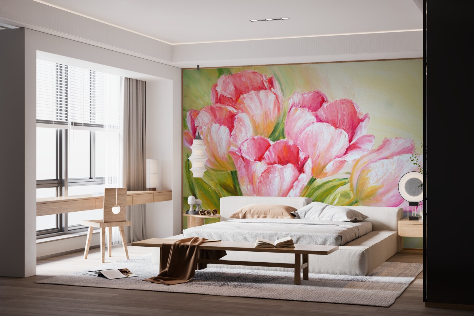 Fotobehang tulpen gepresenteerd in roze