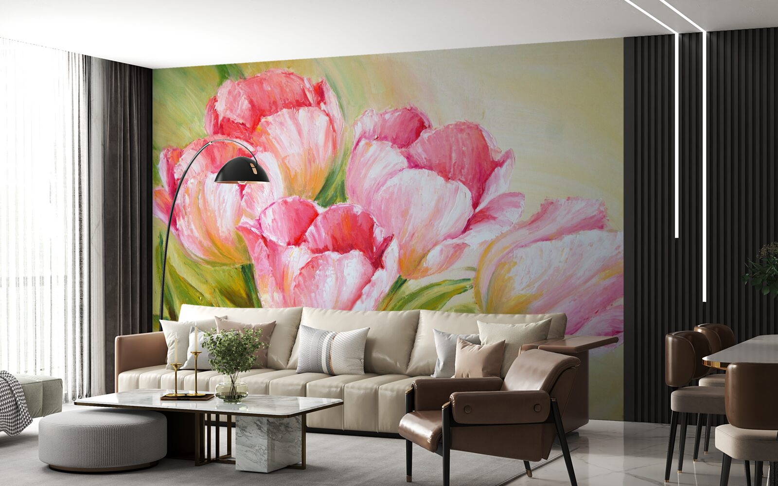 Fotobehang tulpen gepresenteerd in roze