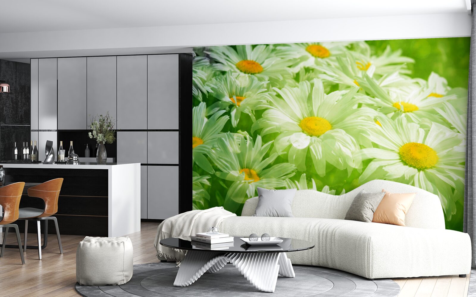 Fotobehang zachte madeliefjes tussen het groen