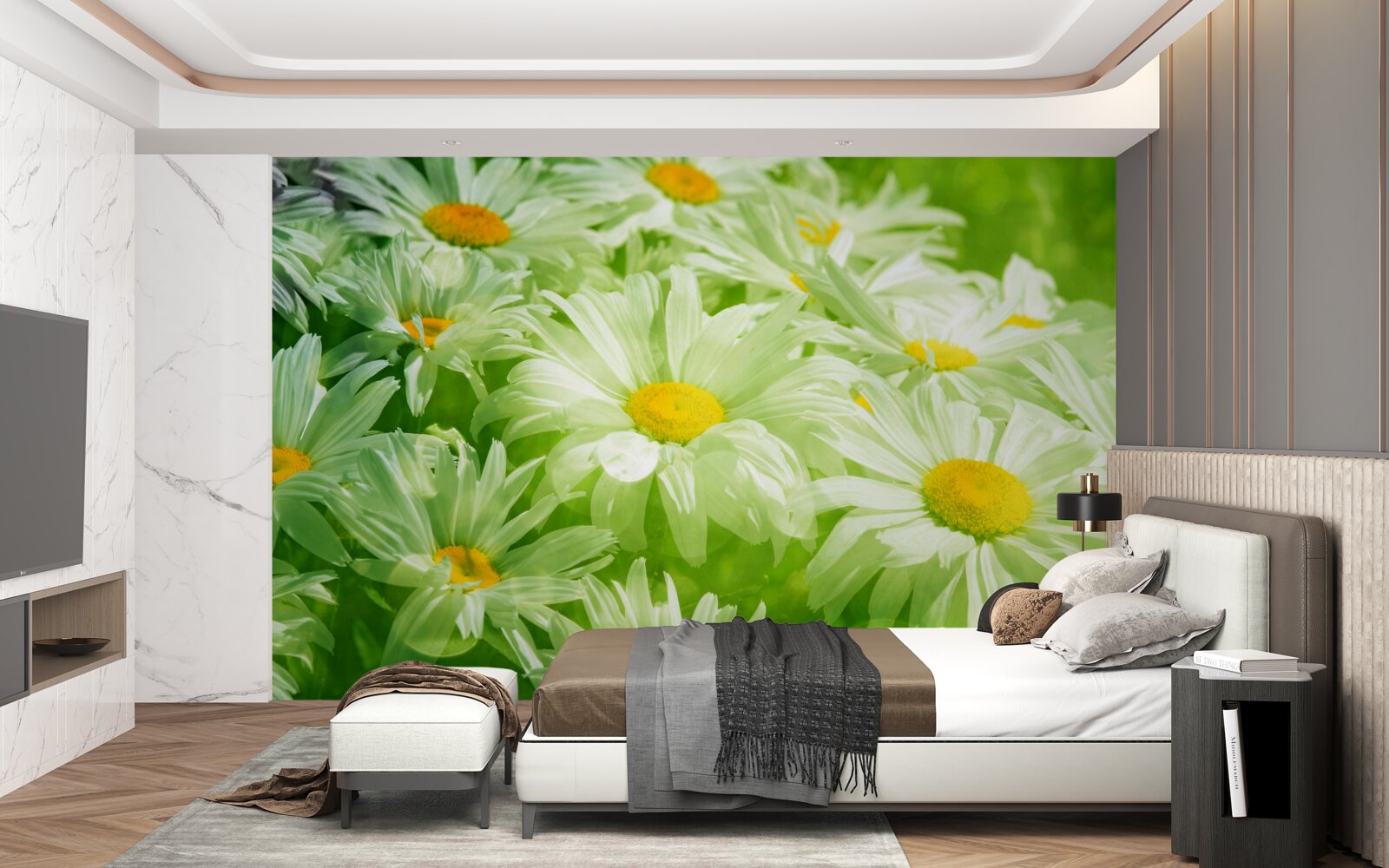 Fotobehang zachte madeliefjes tussen het groen