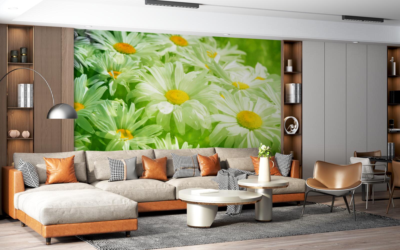 Fotobehang zachte madeliefjes tussen het groen