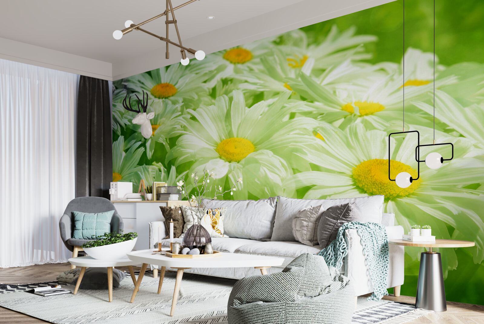 Fotobehang zachte madeliefjes tussen het groen