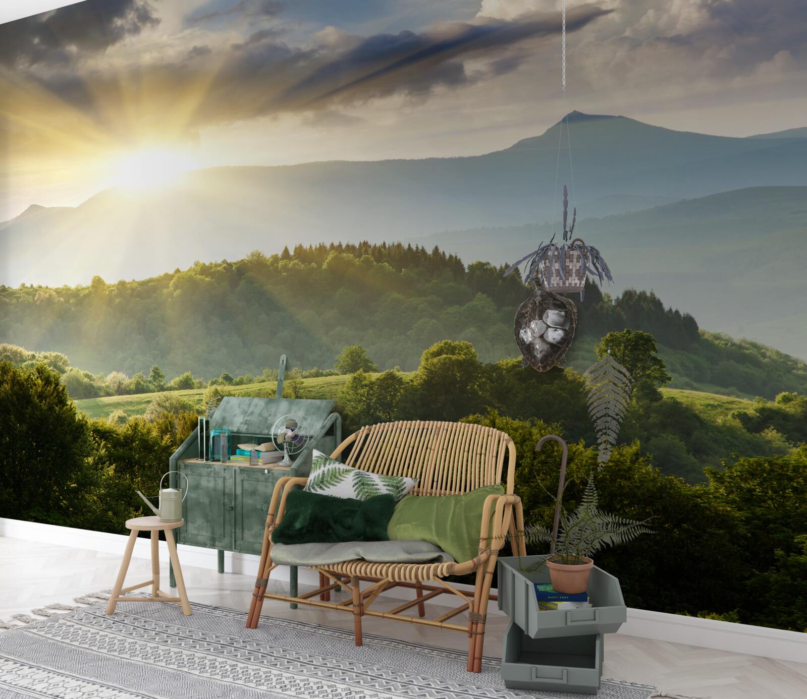 Fotobehang ochtendzon over de bergtoppen