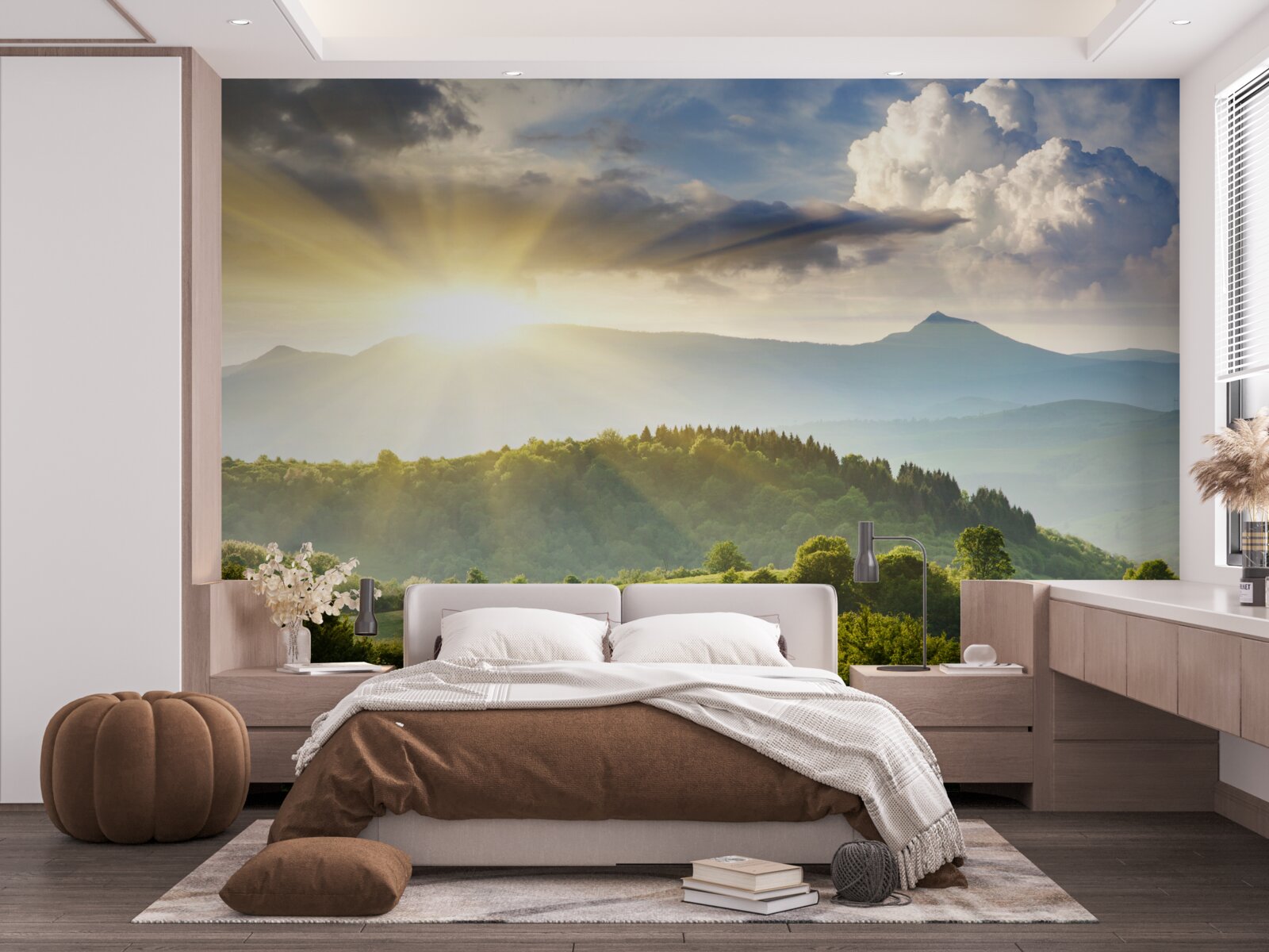 Fotobehang ochtendzon over de bergtoppen