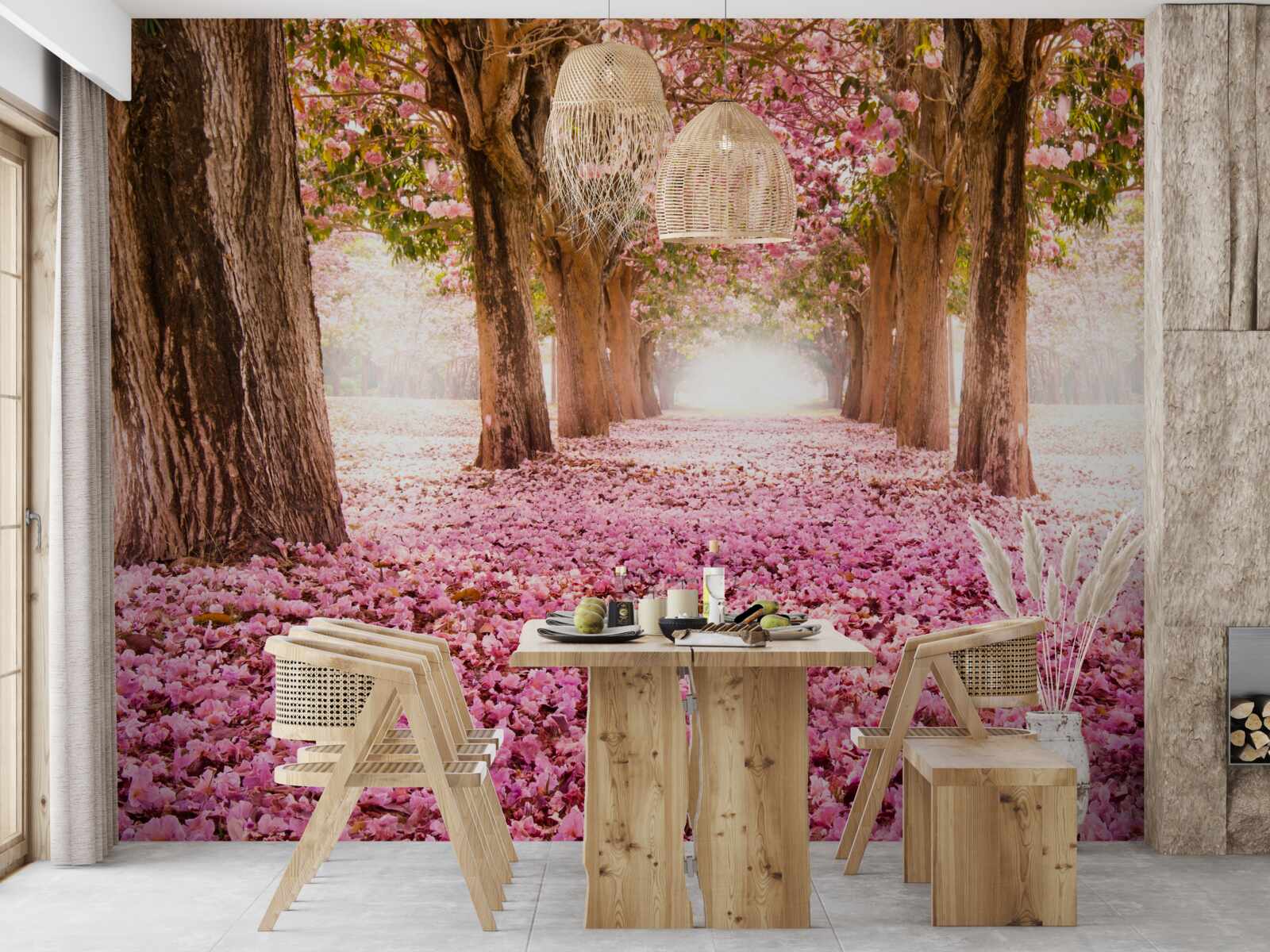 Fotobehang roze sakura bedekte de steeg