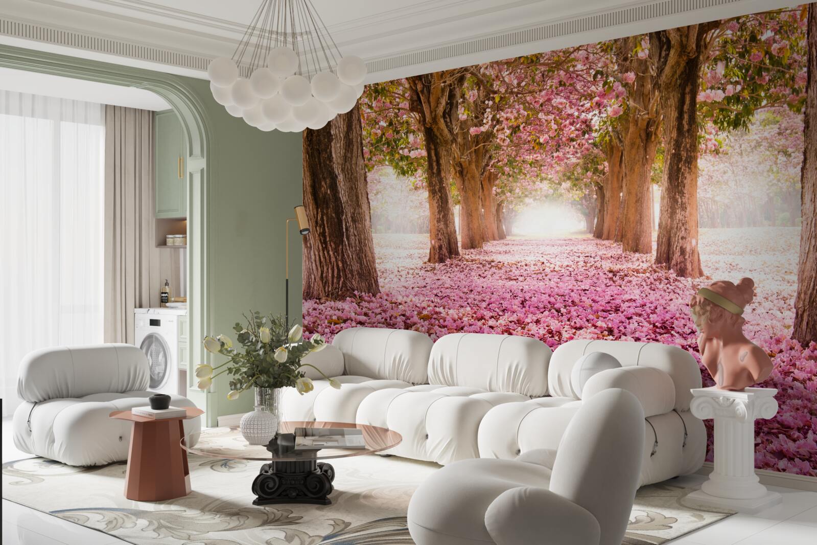 Fotobehang roze sakura bedekte de steeg