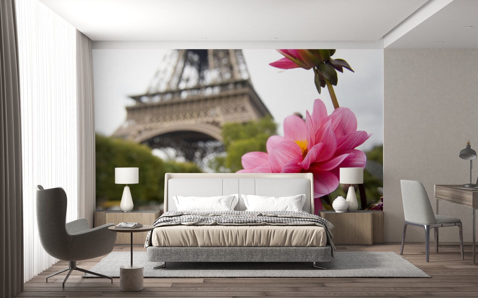 Fotobehang oogverblindende, weelderige bloemen in de Franse hoofdstad