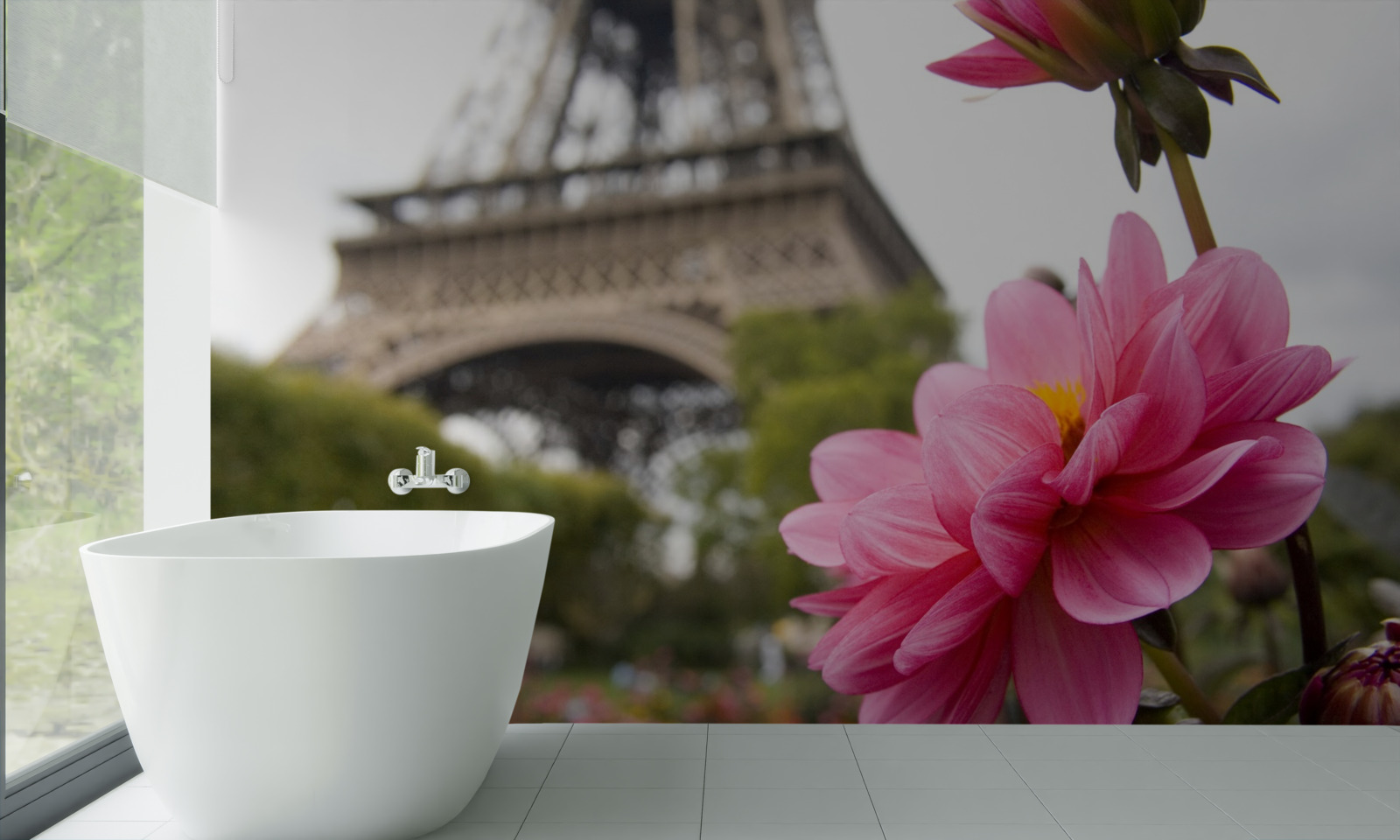 Fotobehang oogverblindende, weelderige bloemen in de Franse hoofdstad