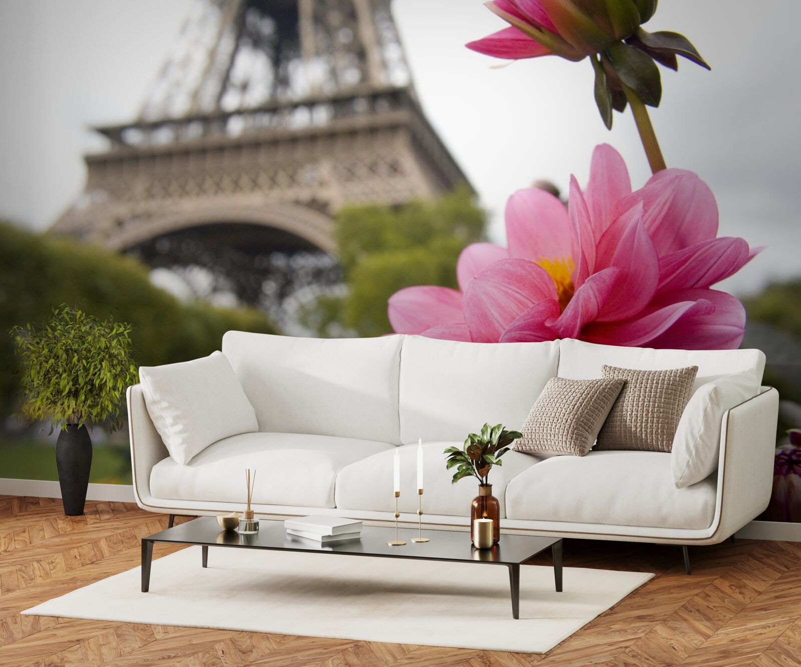 Fotobehang oogverblindende, weelderige bloemen in de Franse hoofdstad