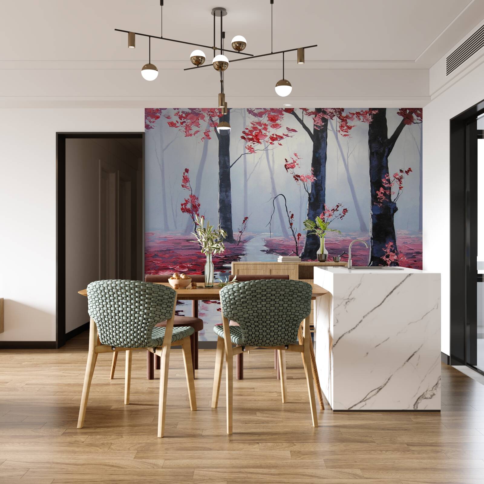 Fotobehang reflectie van herfstbladeren in het water