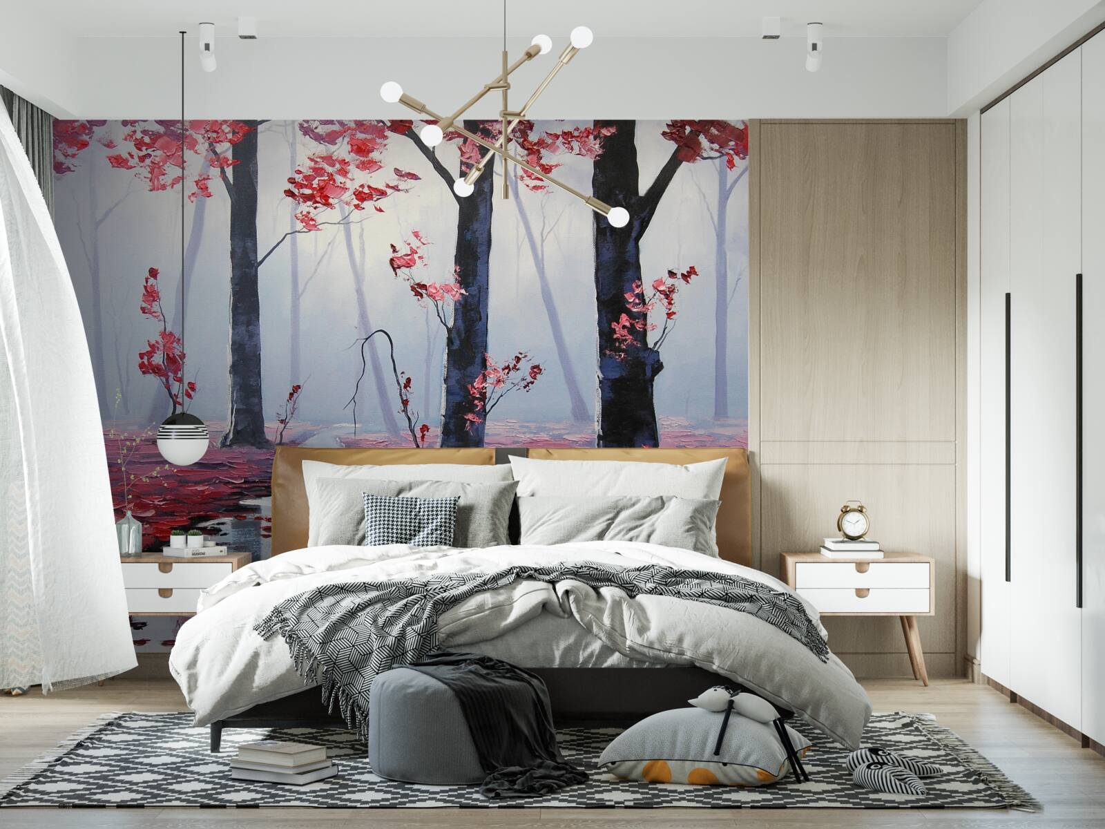 Fotobehang reflectie van herfstbladeren in het water