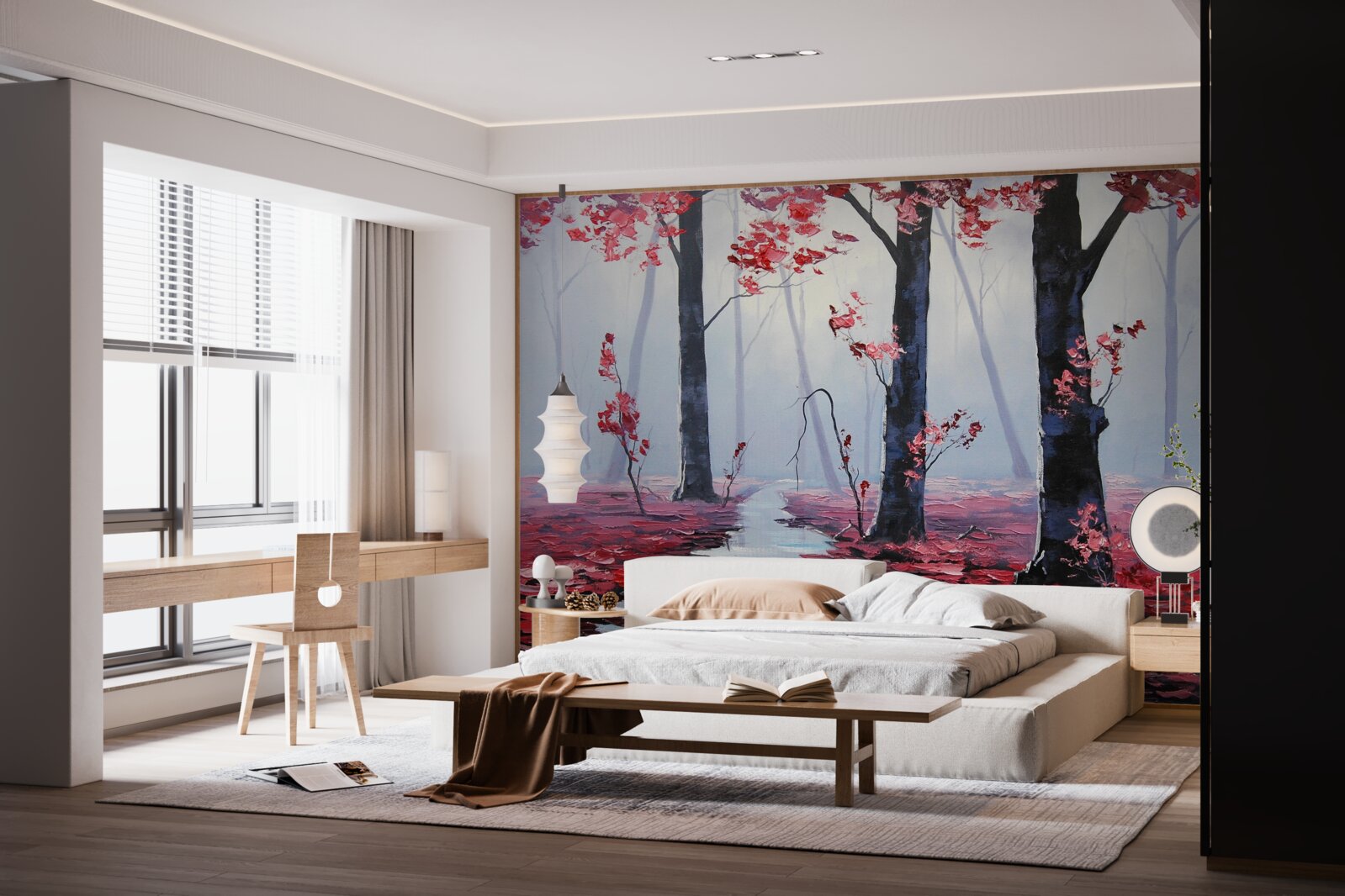 Fotobehang reflectie van herfstbladeren in het water