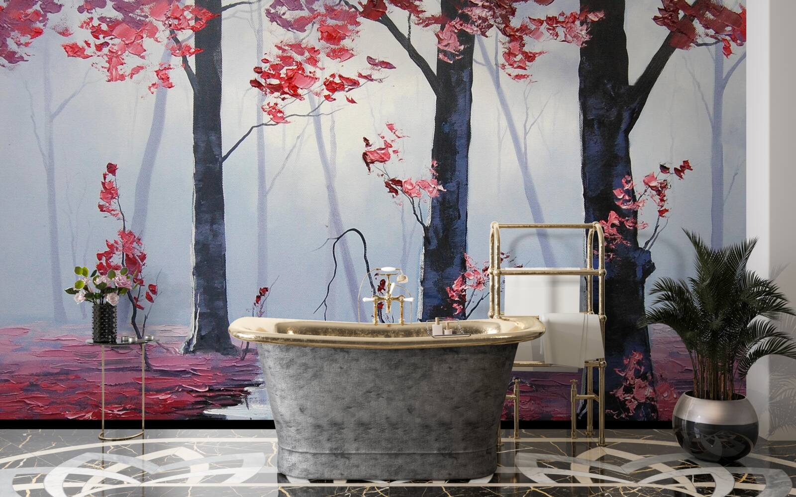 Fotobehang reflectie van herfstbladeren in het water