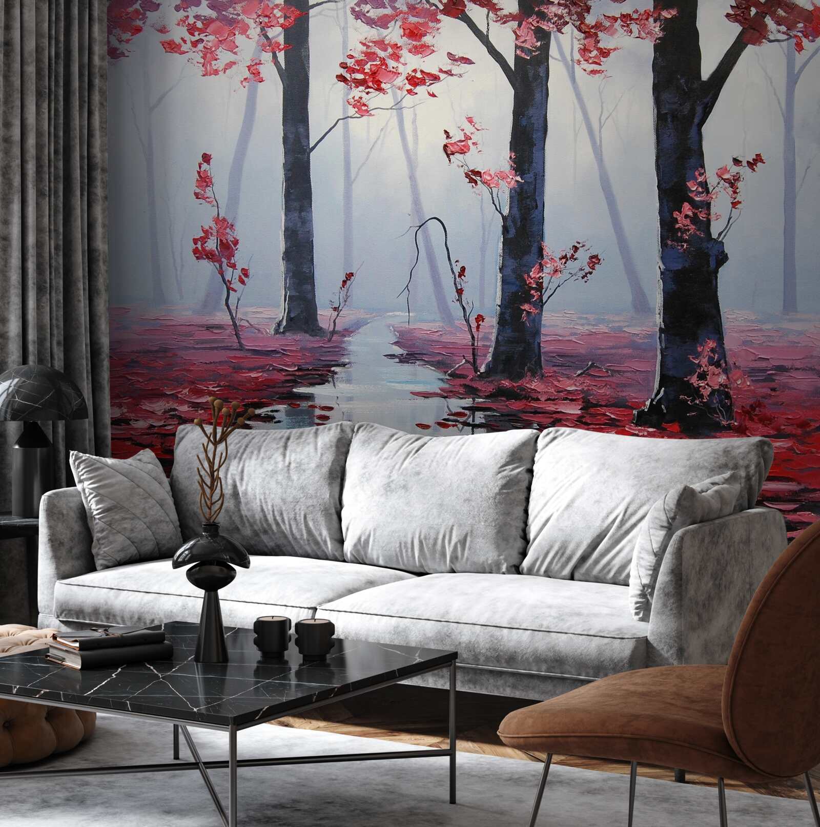 Fotobehang reflectie van herfstbladeren in het water