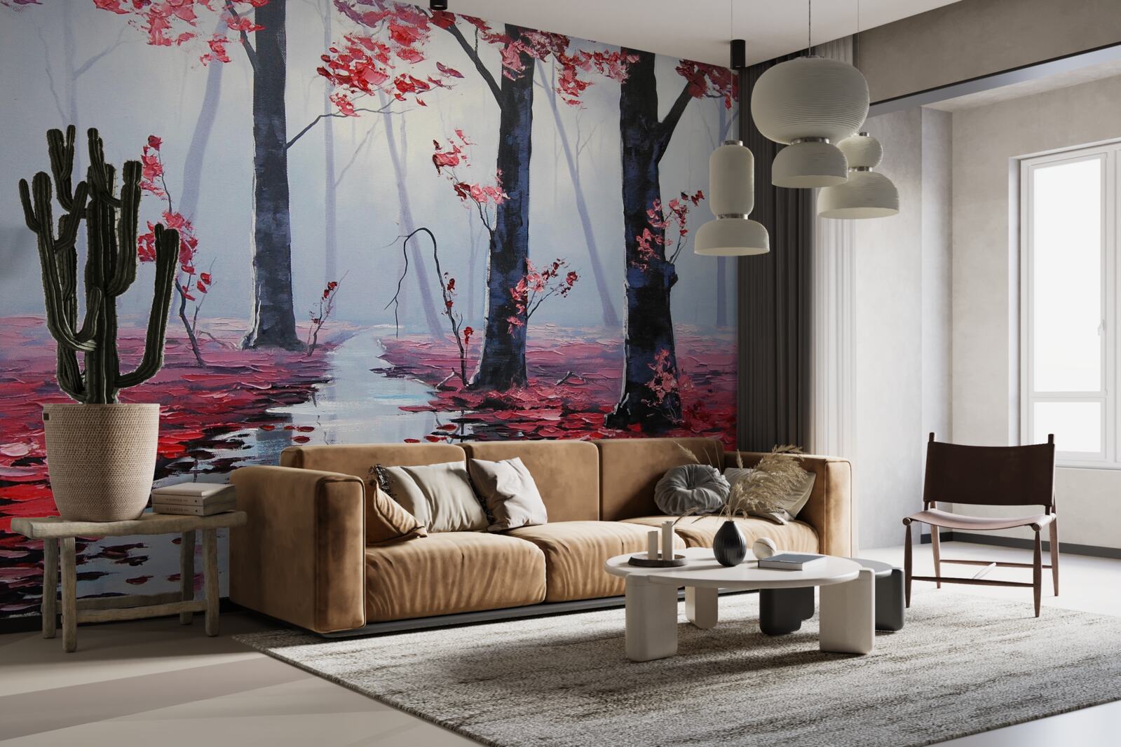 Fotobehang reflectie van herfstbladeren in het water