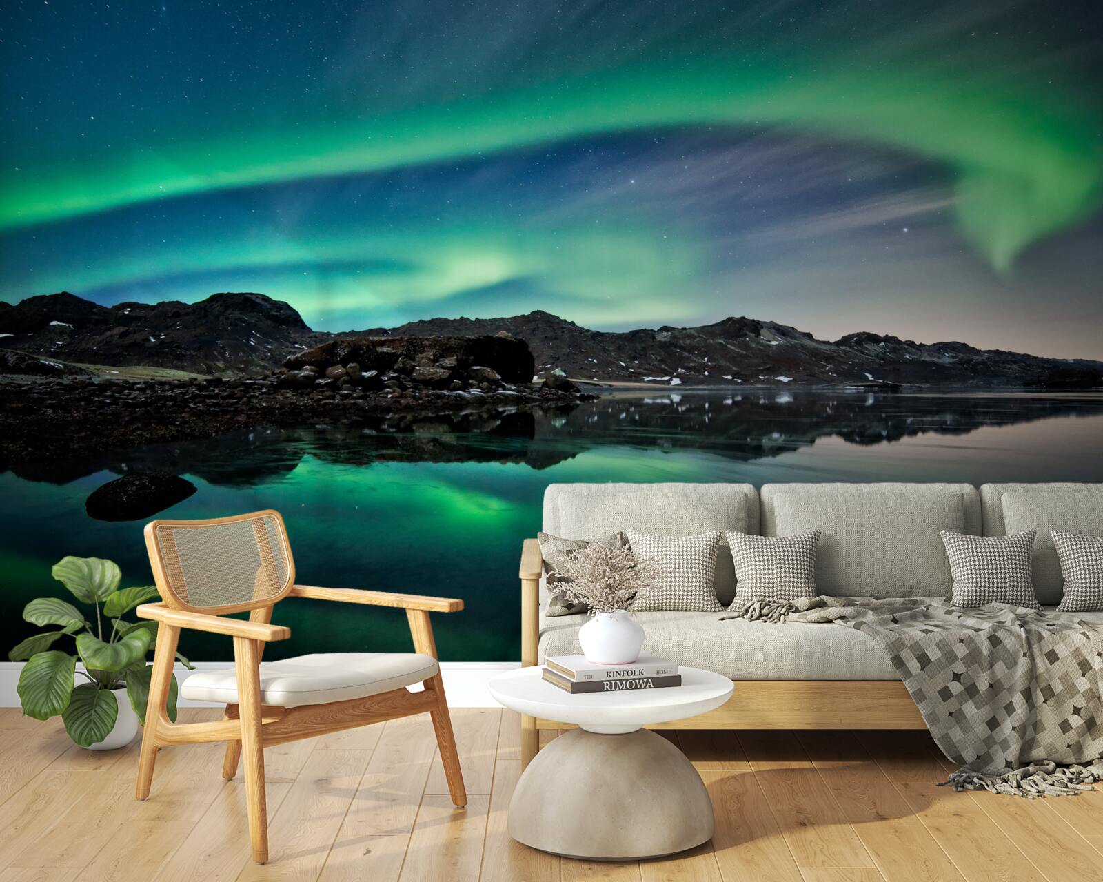 Fotobehang meer in het noorderlicht