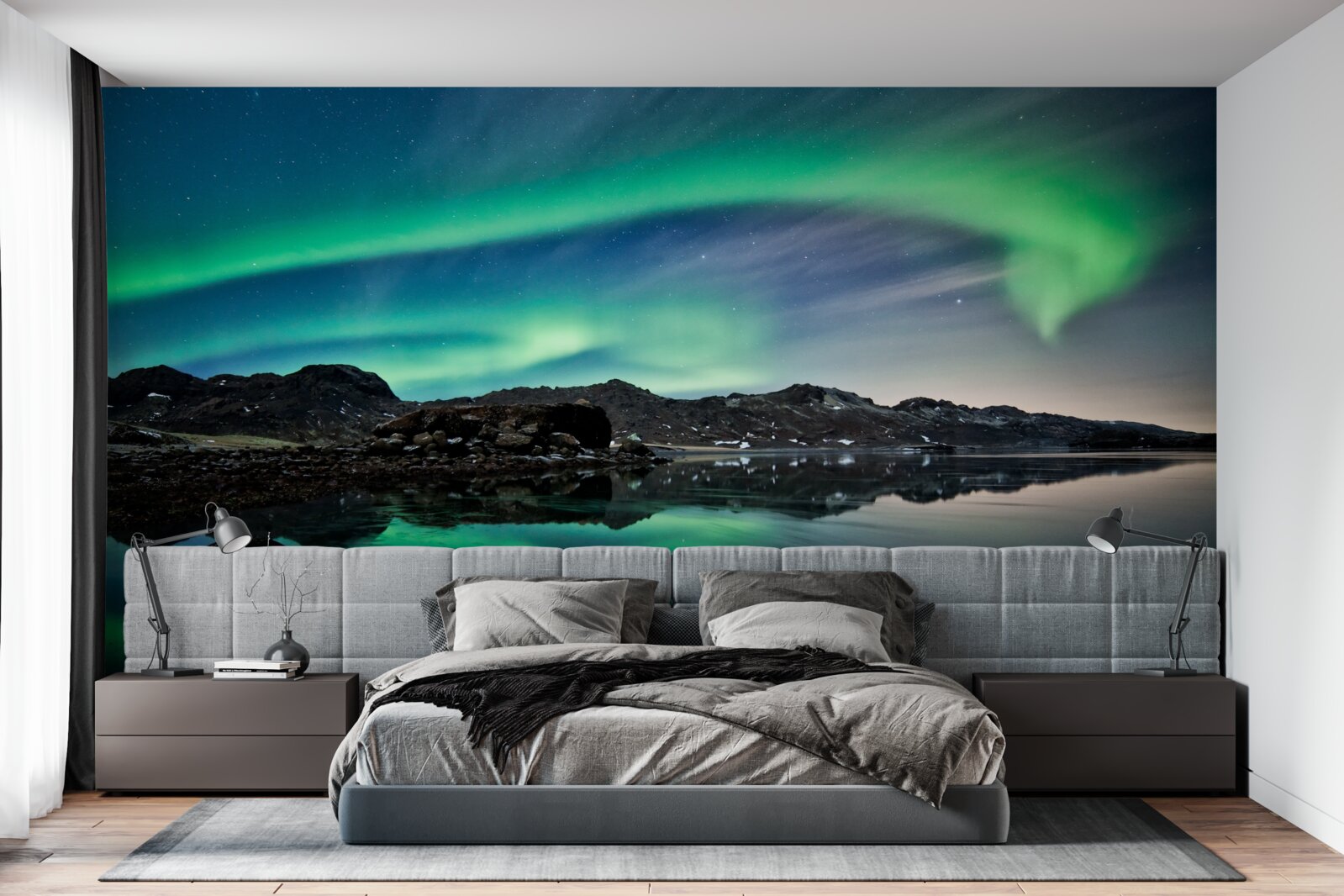 Fotobehang meer in het noorderlicht