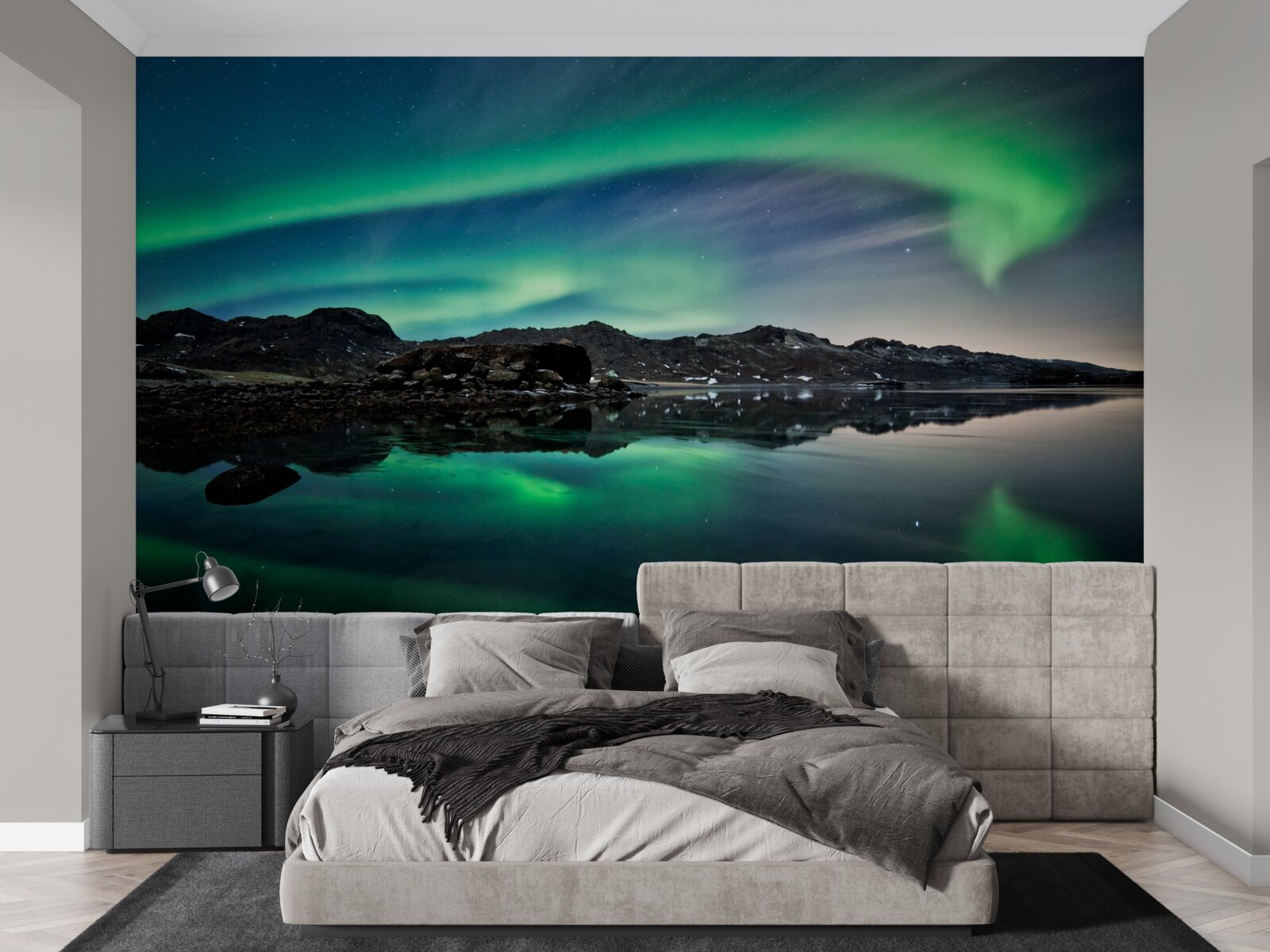Fotobehang meer in het noorderlicht