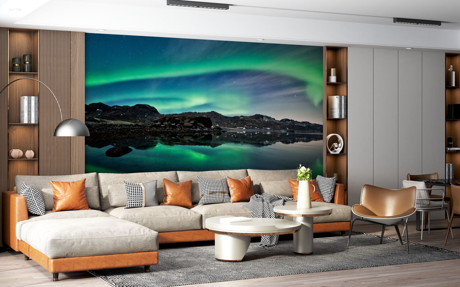 Fotobehang meer in het noorderlicht