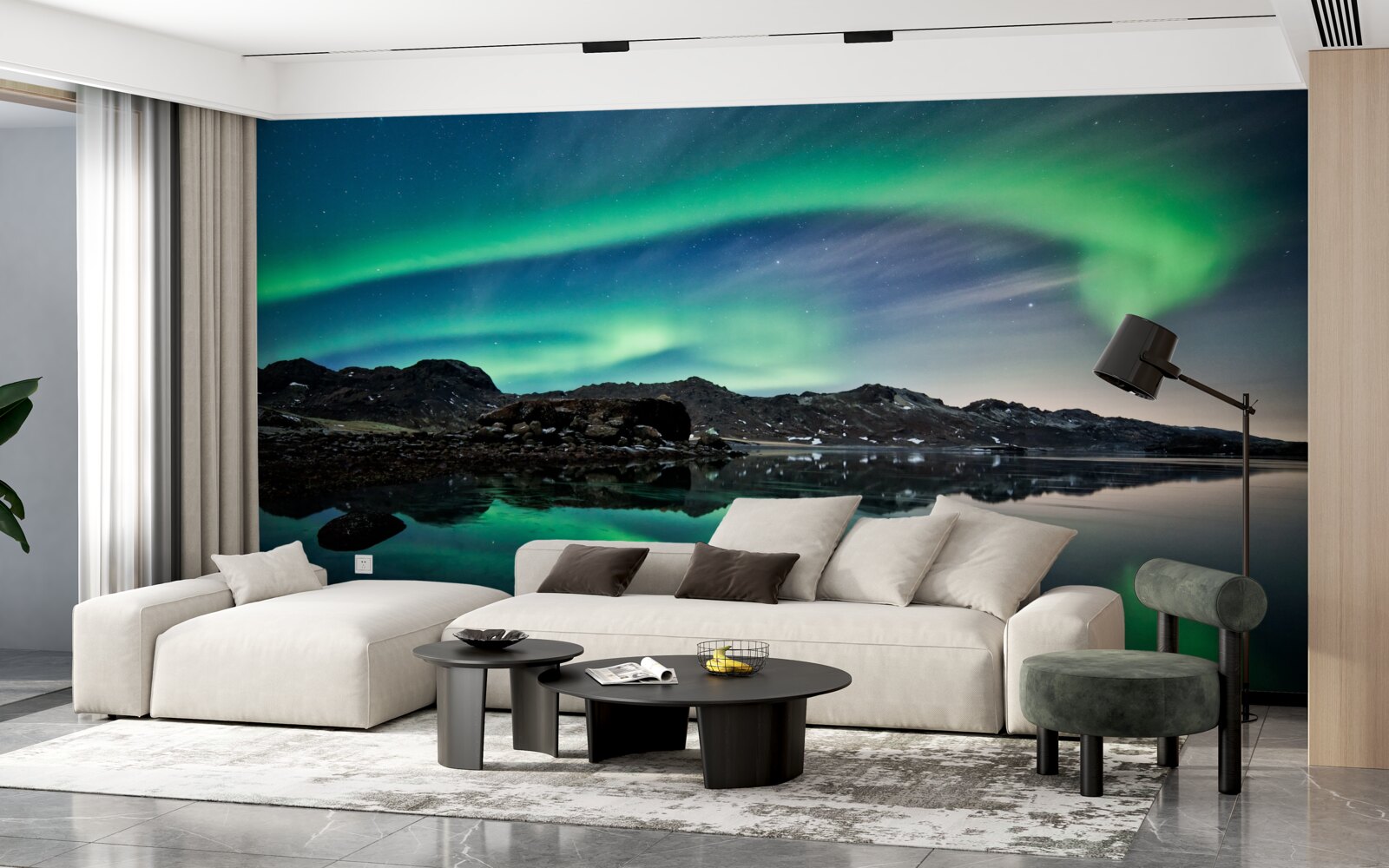 Fotobehang meer in het noorderlicht