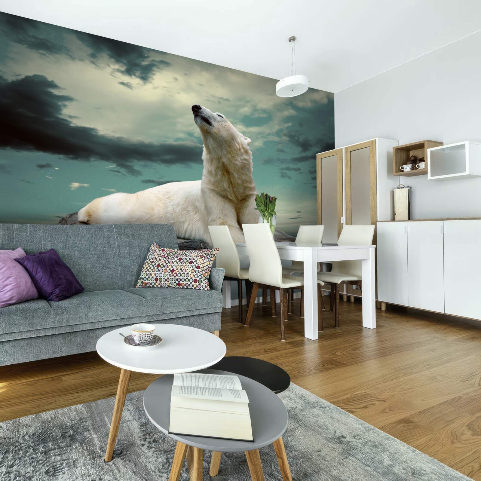 Fotobehang ijsbeer rustend op een rots