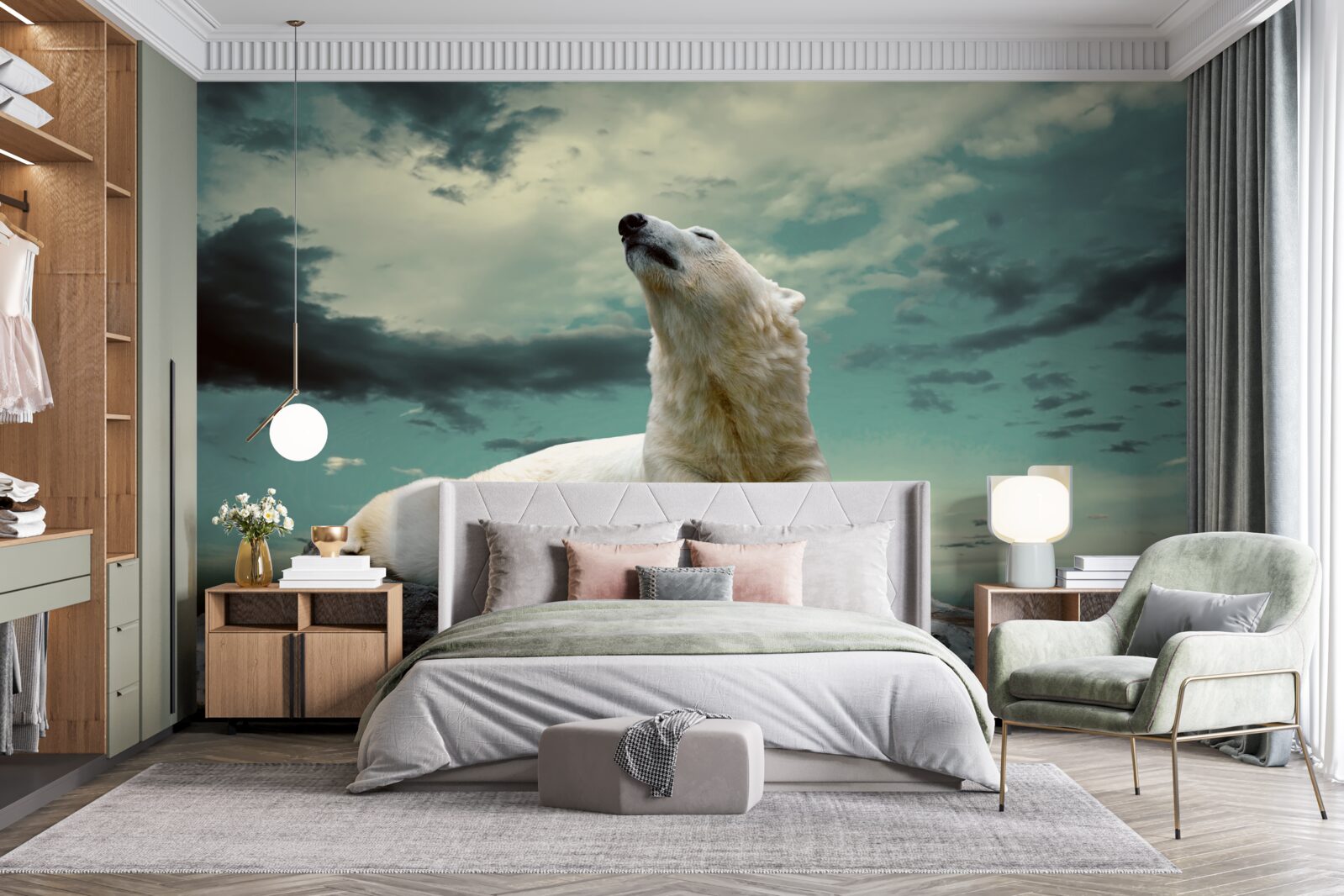 Fotobehang ijsbeer rustend op een rots