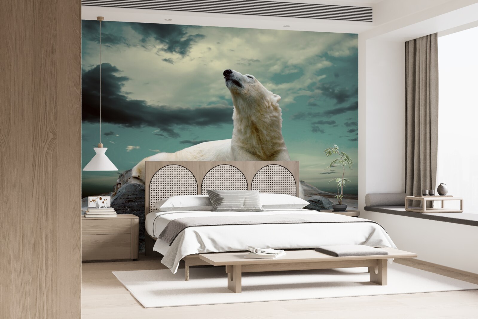 Fotobehang ijsbeer rustend op een rots