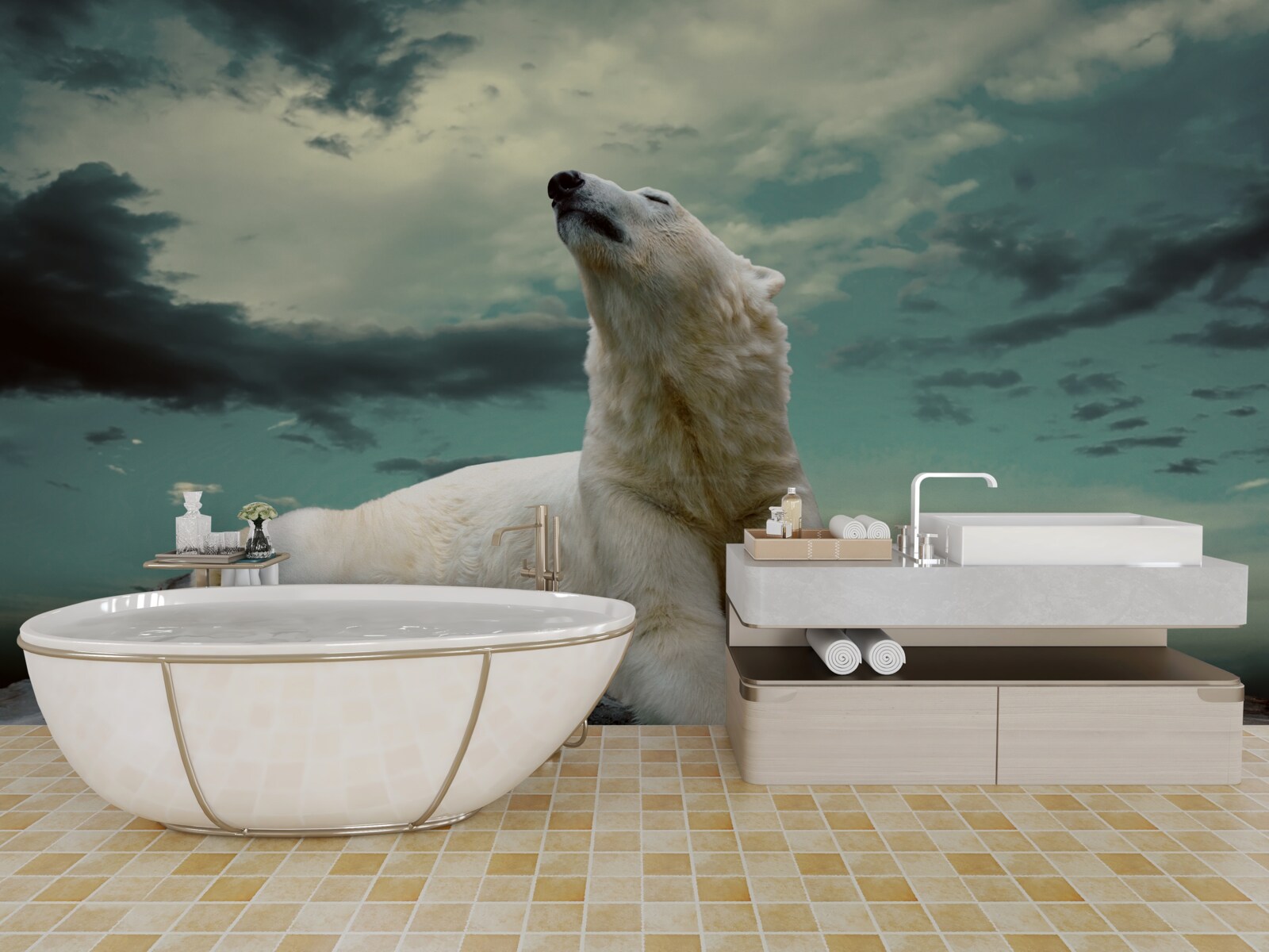 Fotobehang ijsbeer rustend op een rots