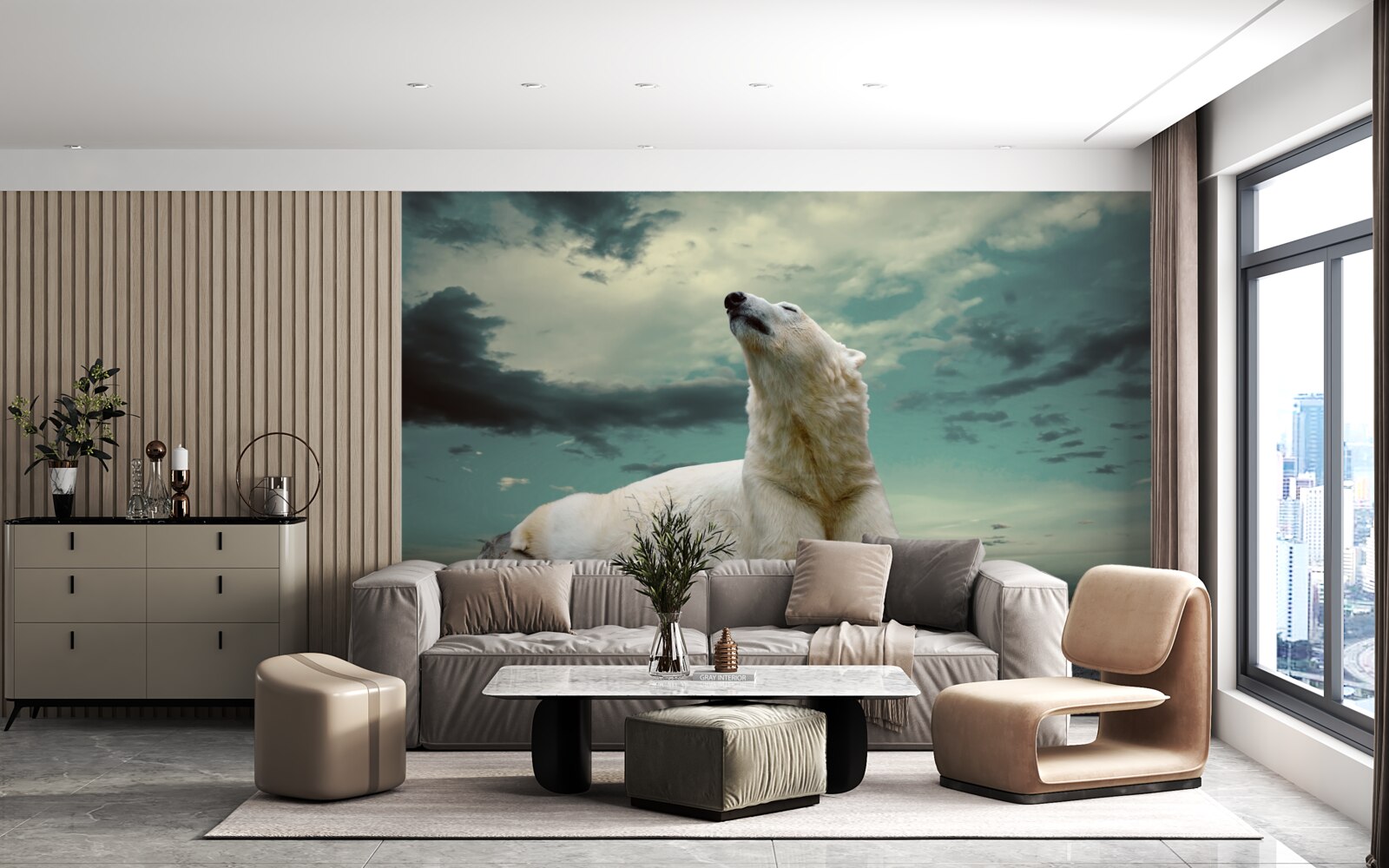 Fotobehang ijsbeer rustend op een rots