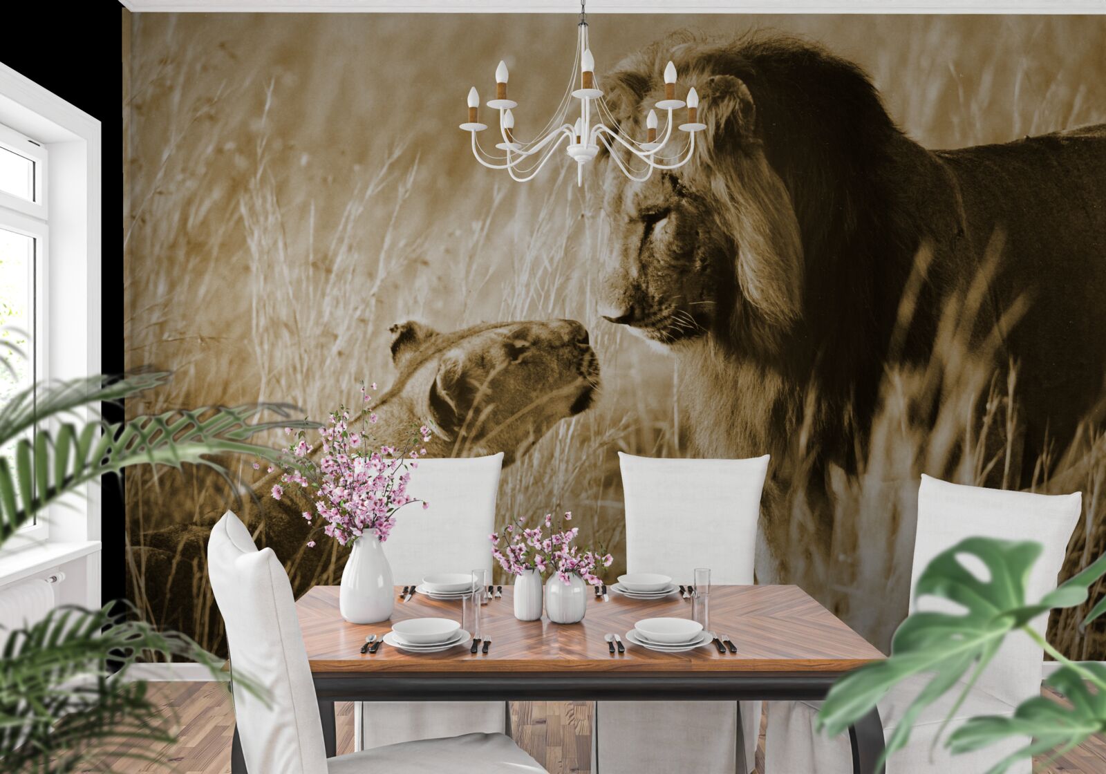 Fotobehang leeuw en leeuwin leren elkaar kennen