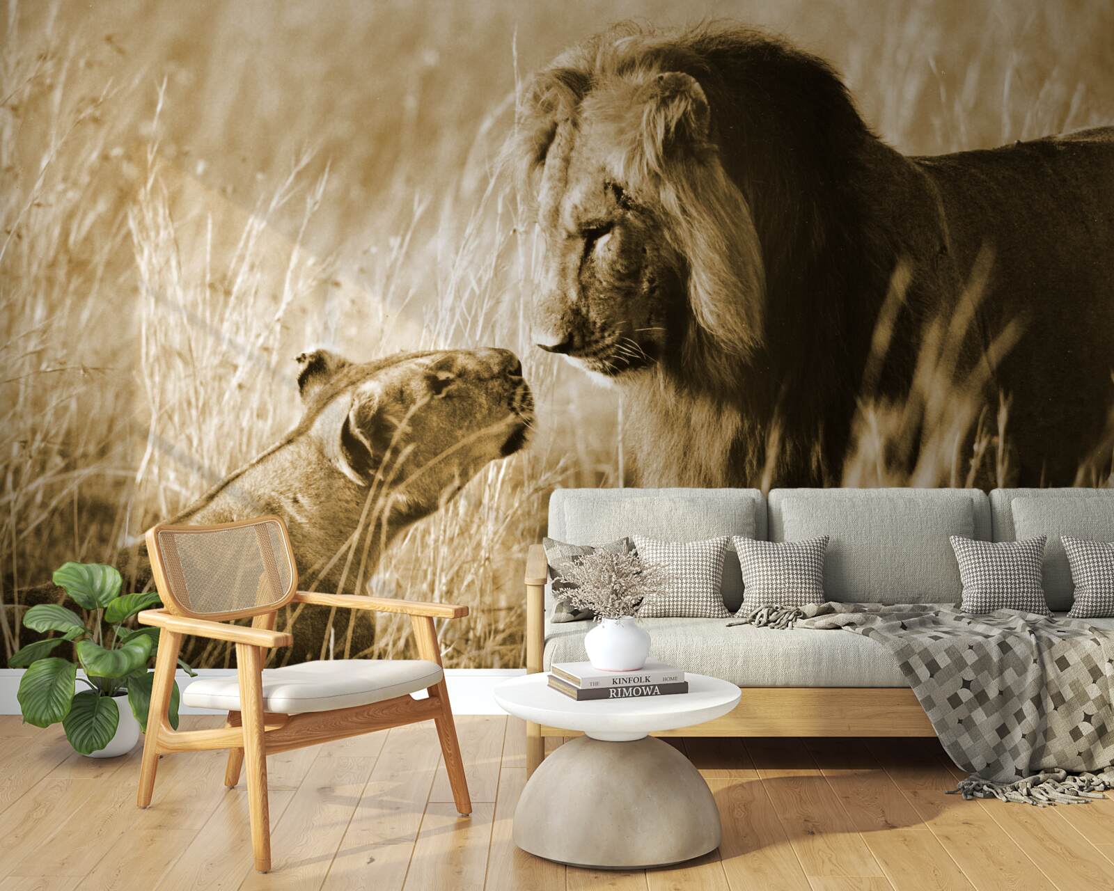 Fotobehang leeuw en leeuwin leren elkaar kennen