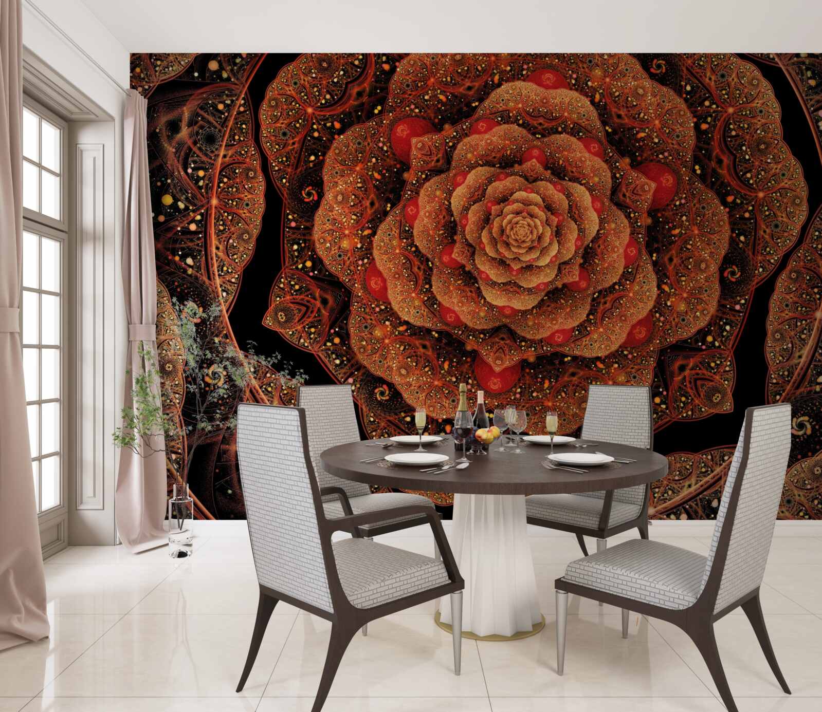 Fotobehang een bruine fractal waarvan de vorm lijkt op een pioenroos