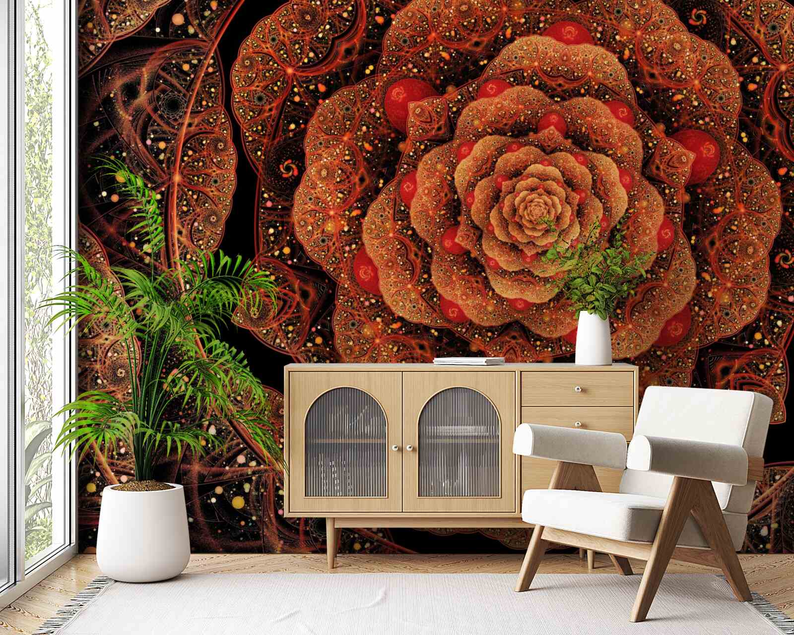 Fotobehang een bruine fractal waarvan de vorm lijkt op een pioenroos